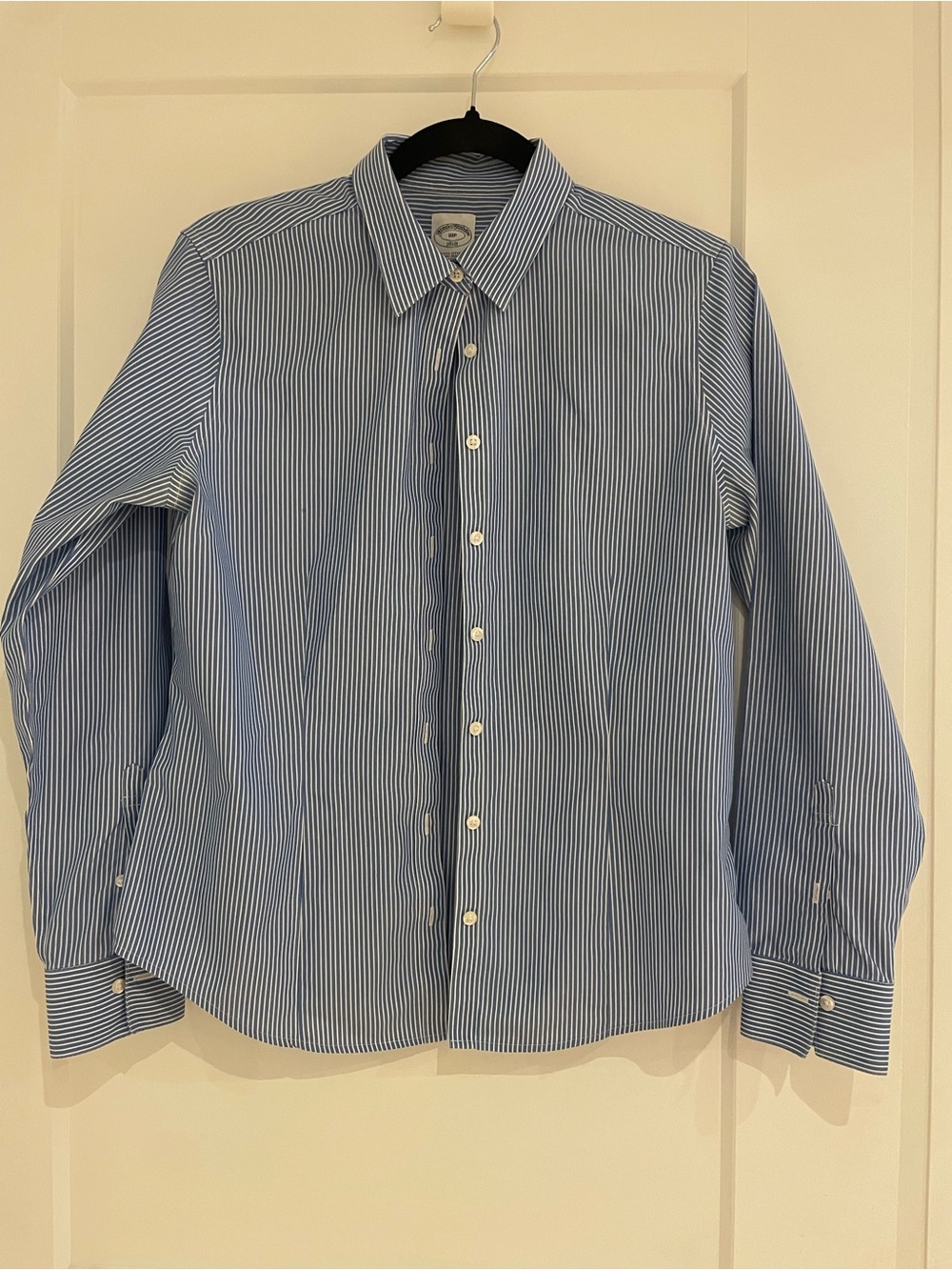 Brooks Brothers - Petite Non-Iron Fitted Blue/White Pinstripe Dress Shirt (10P)